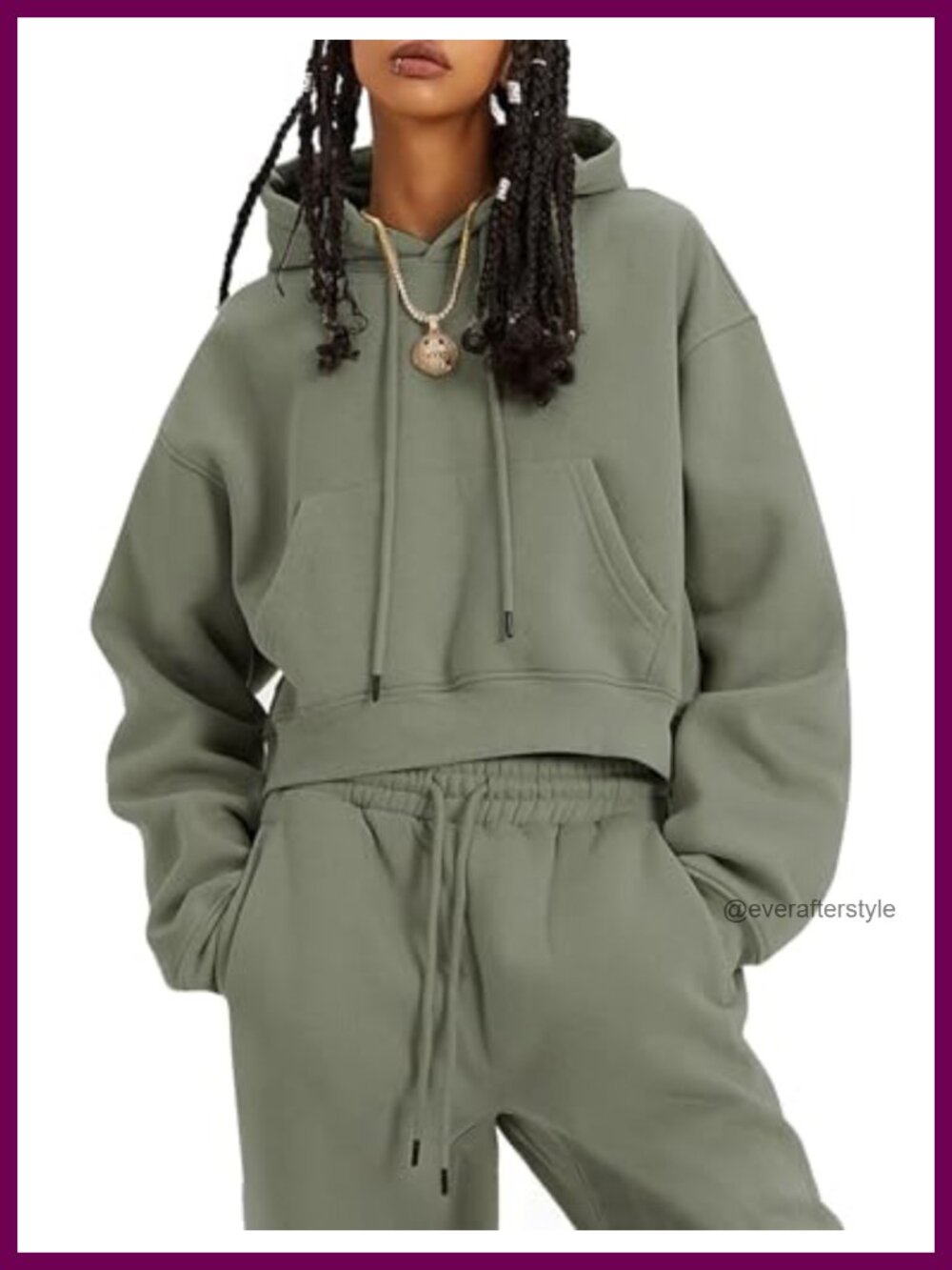 Fleece 2 Piece Sweatsuit Set Crop Hoodie Jogger Women's Warm